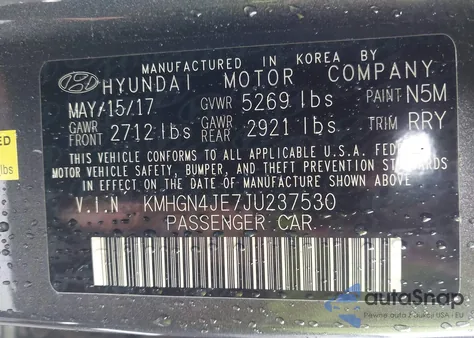 2018 Genesis G80 3.8 z USA, uszkodzony, nr VIN KMHGN4JE7JU237530